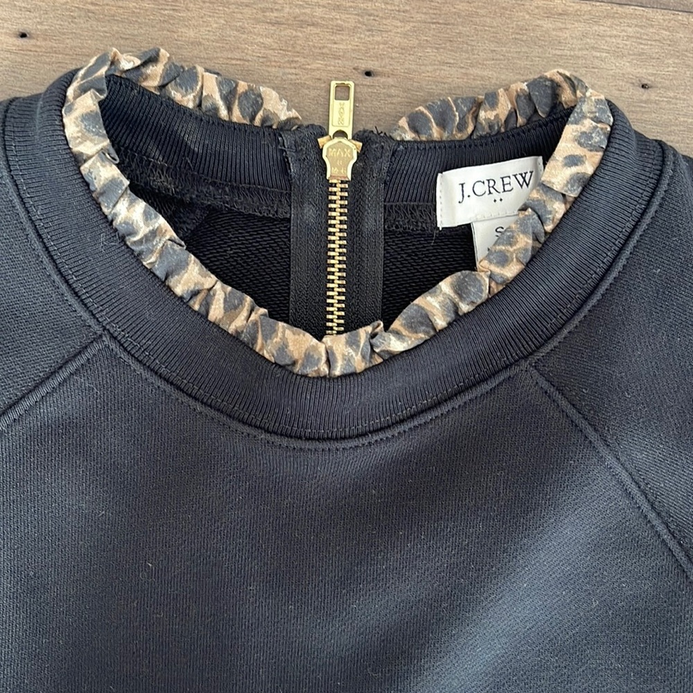 Black JCrew Factory sweatshirt with leopard detail